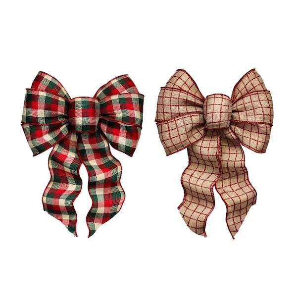 Holiday Trims Holiday Trims Assorted 7 Loop Plaid Christmas Bow 8.5 in. 7464 - main